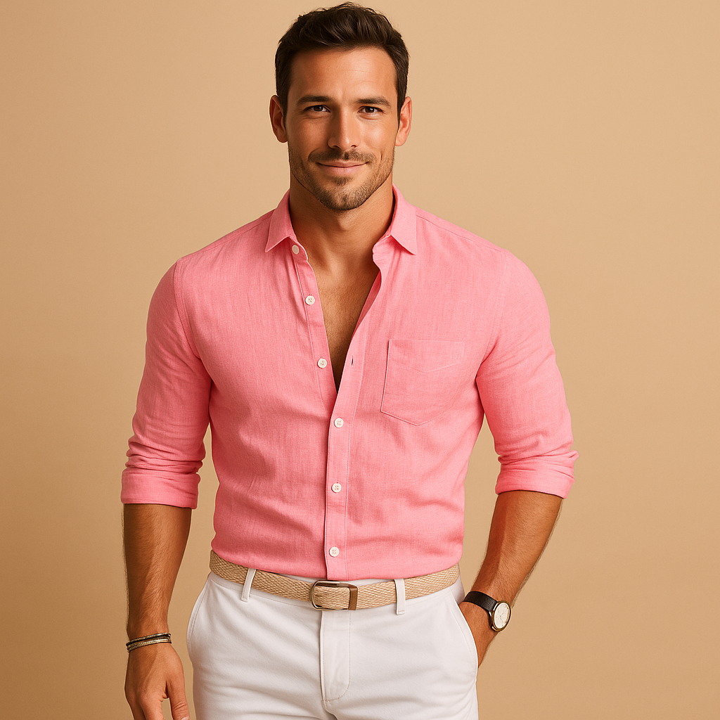 Men’s lightweight button-down shirt with classic collar and cuffs, breathable fit, available in various colors. Perfect for work, leisure, and summer wear.