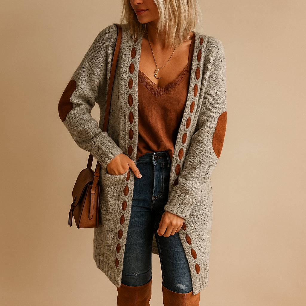 Lightweight knit hoodie cardigan for women with breathable fabric, long sleeves, and functional hood. Perfect for layering in casual or semi-formal outfits.