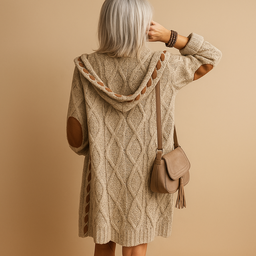 Lightweight knit hoodie cardigan for women with breathable fabric, long sleeves, and functional hood. Perfect for layering in casual or semi-formal outfits.
