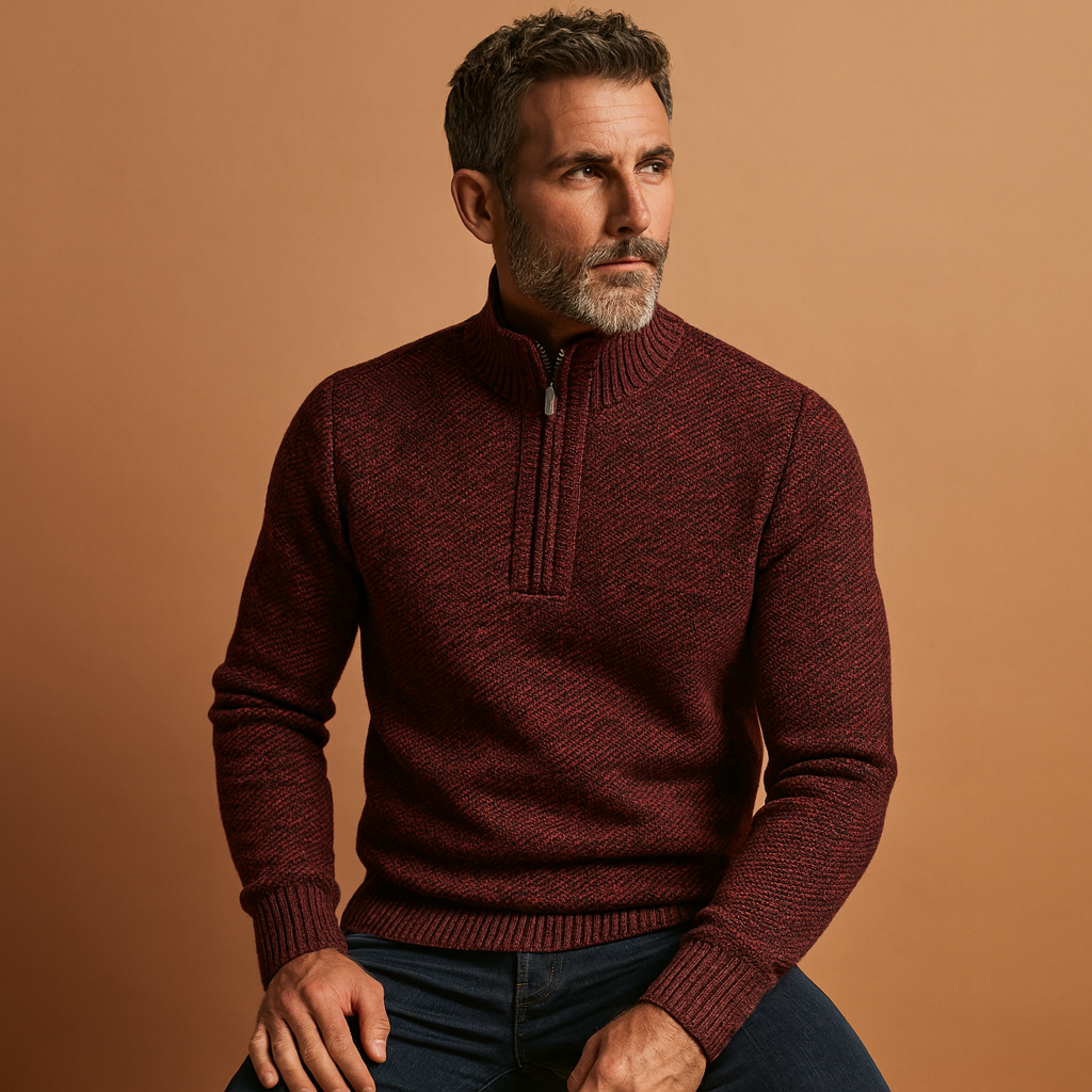Men’s lightweight knitted jumper with breathable fabric and timeless design, perfect for business or casual autumn and winter outfits.