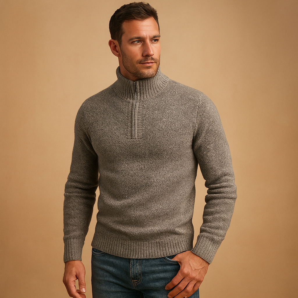 Men’s lightweight knitted jumper with breathable fabric and timeless design, perfect for business or casual autumn and winter outfits.