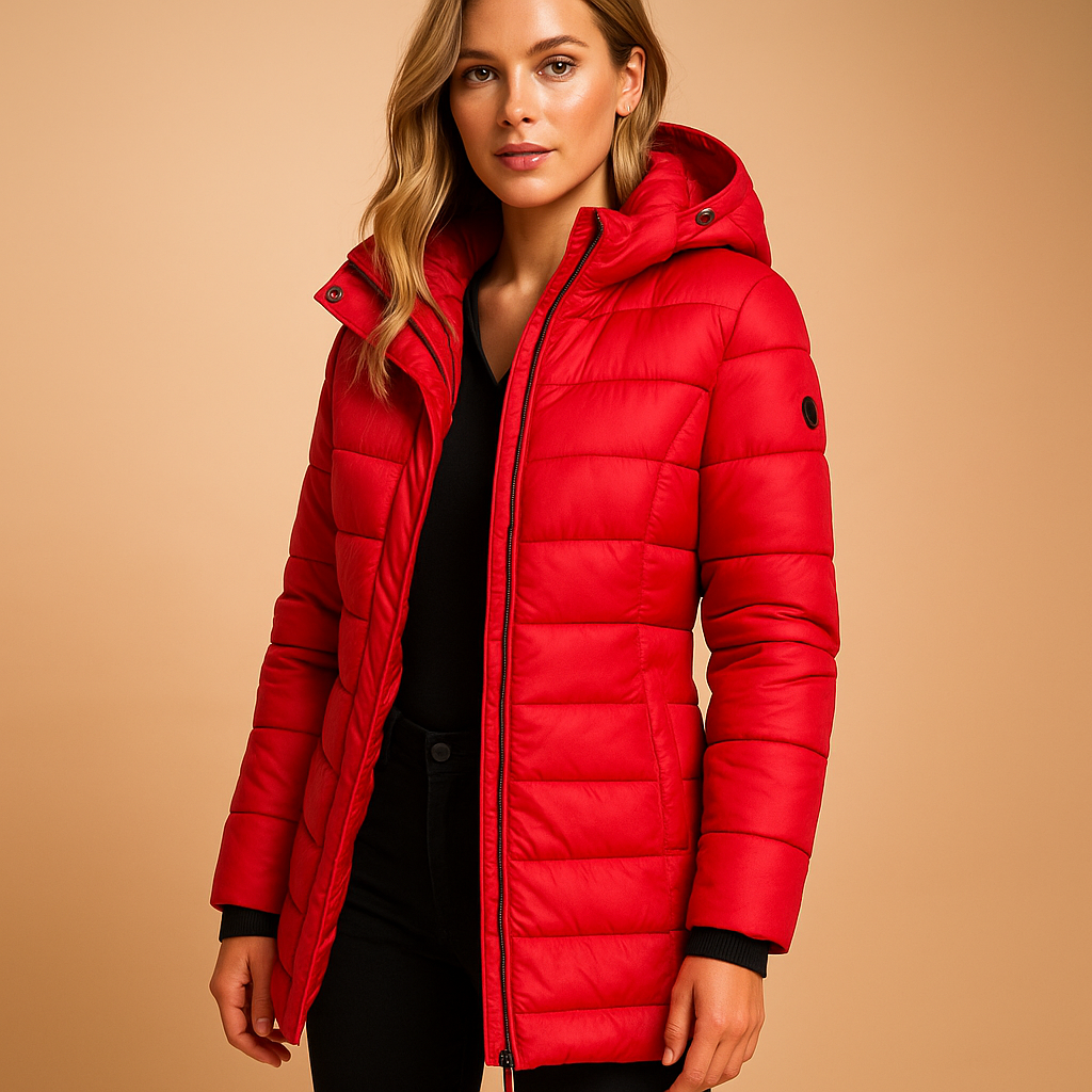 Women’s lightweight quilted puffer jacket with natural filling, modern design, and vibrant seasonal colors. Ideal for work, leisure, and city walks.