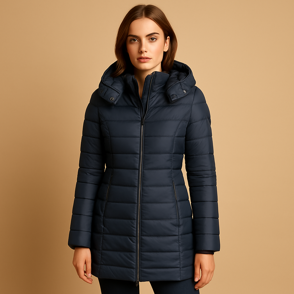 Women’s lightweight quilted puffer jacket with natural filling, modern design, and vibrant seasonal colors. Ideal for work, leisure, and city walks.