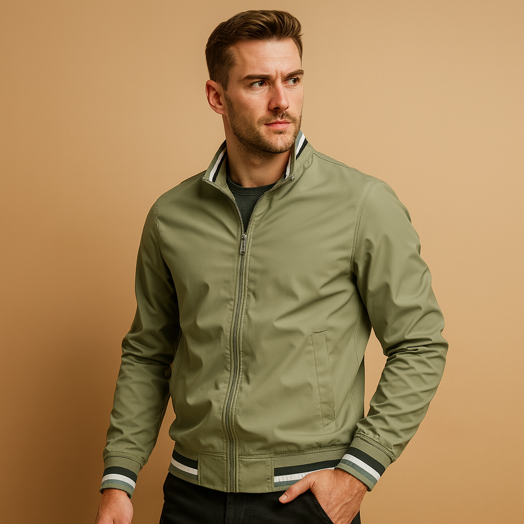 Men’s lightweight summer jacket with breathable fabric, practical zipper, and timeless design, perfect for casual or formal wear.