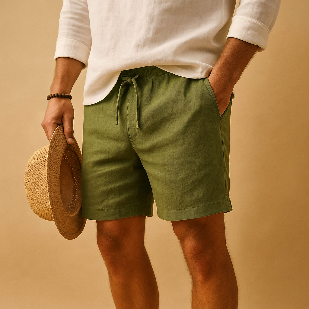 Men’s lightweight summer shorts with drawstring waist, breathable fabric and side pockets, perfect for beach days, summer wear, and casual leisure.
