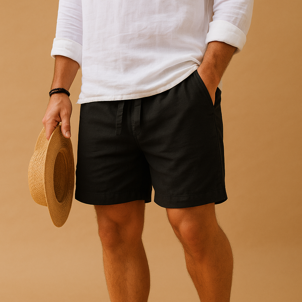 Men’s lightweight summer shorts with drawstring waist, breathable fabric and side pockets, perfect for beach days, summer wear, and casual leisure.