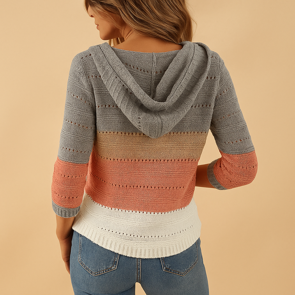 Women’s lightweight V-neck knitted sweater with breathable fabric and open-knit detail, relaxed fit, ideal for layering in spring, summer, or autumn.