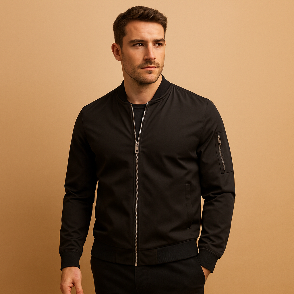 Men’s lightweight bomber jacket with zipper, comfortable and stylish, perfect for casual wear in any season.
