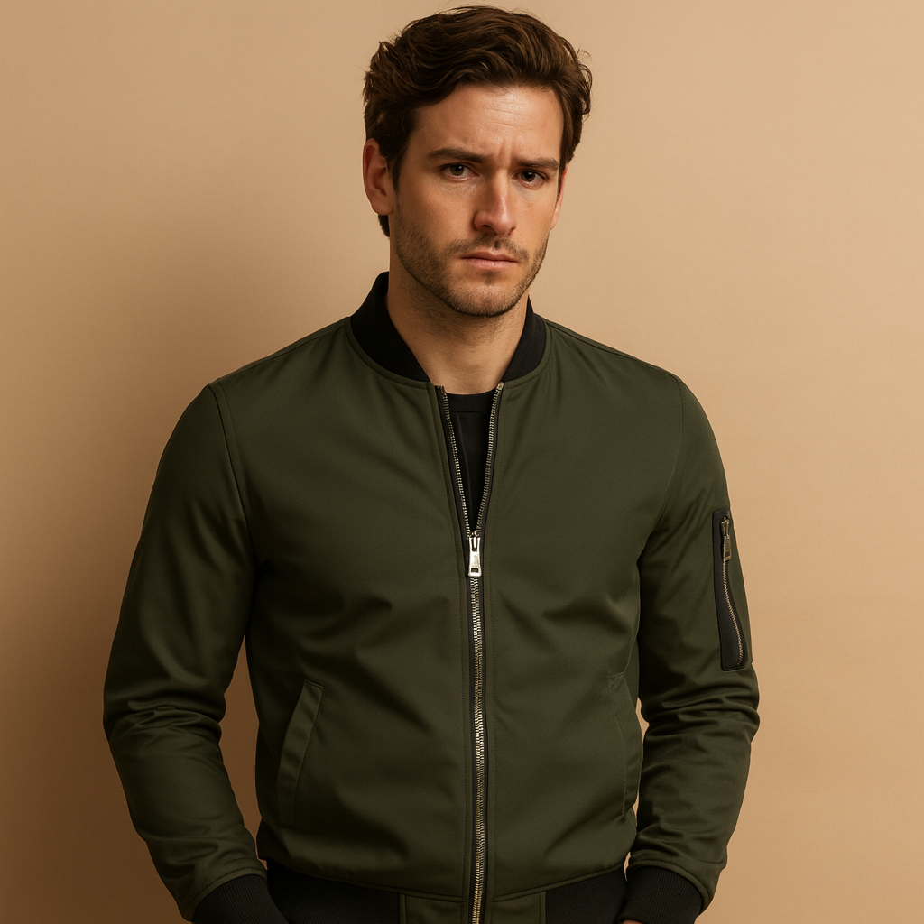 Men’s lightweight bomber jacket with zipper, comfortable and stylish, perfect for casual wear in any season.