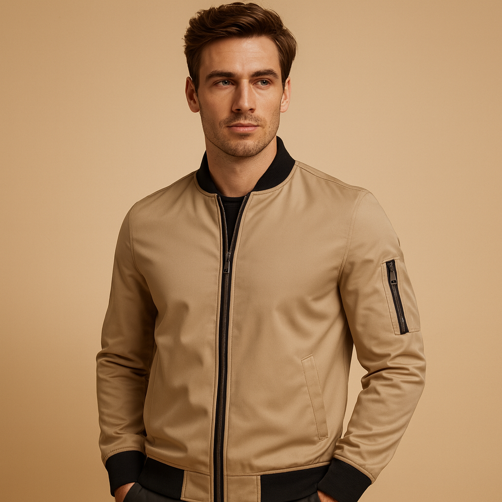 Men’s lightweight bomber jacket with zipper, comfortable and stylish, perfect for casual wear in any season.