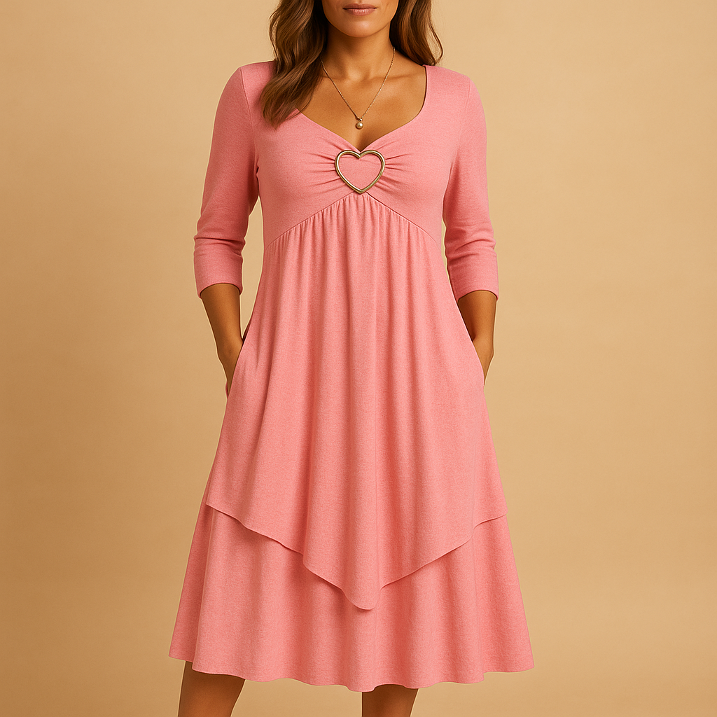 Women’s long A-line dress with O-neckline, long sleeves, pockets, and subtle ruffle details. Perfect for work, casual days, or formal occasions.