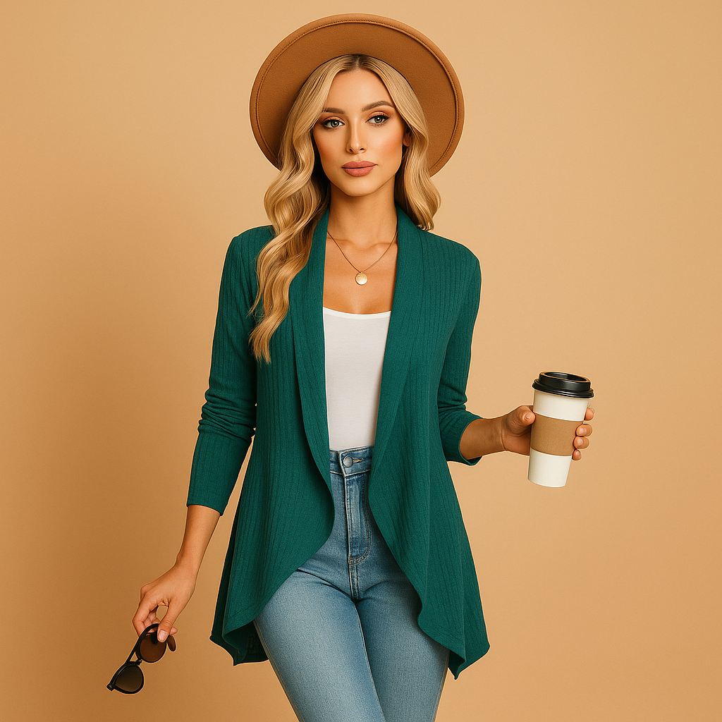 Long knit cardigan for women with relaxed fit, solid colors, and soft knitted texture. Perfect for layering in autumn, spring, or casual daily wear.