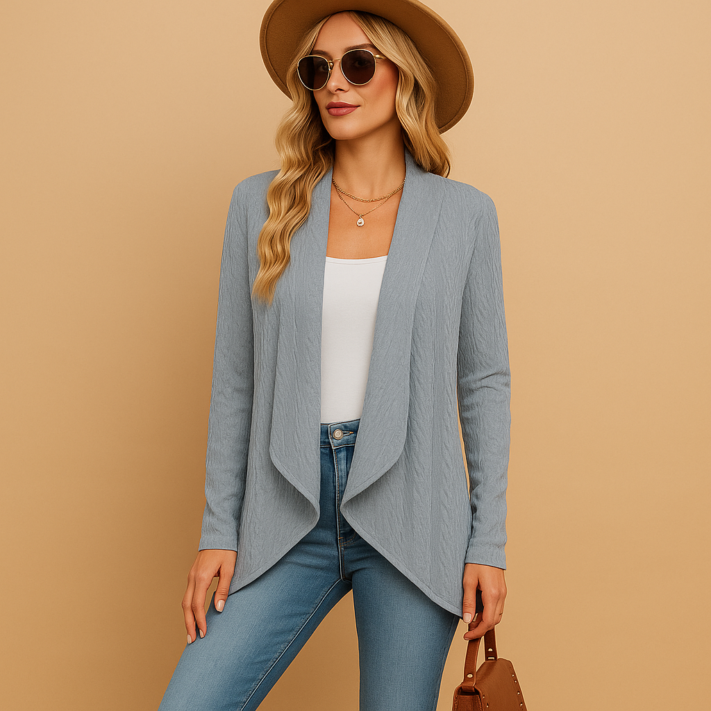 Long knit cardigan for women with relaxed fit, solid colors, and soft knitted texture. Perfect for layering in autumn, spring, or casual daily wear.