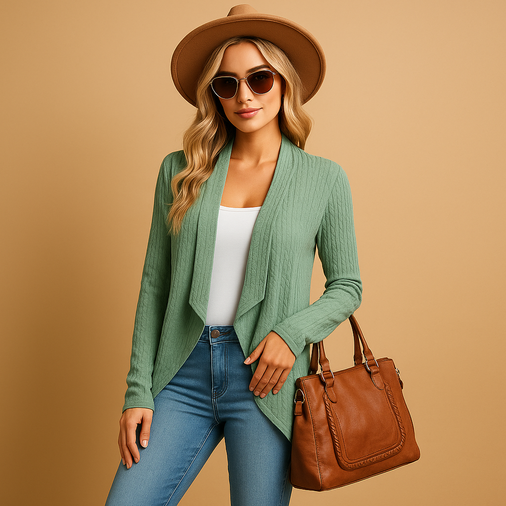 Long knit cardigan for women with relaxed fit, solid colors, and soft knitted texture. Perfect for layering in autumn, spring, or casual daily wear.