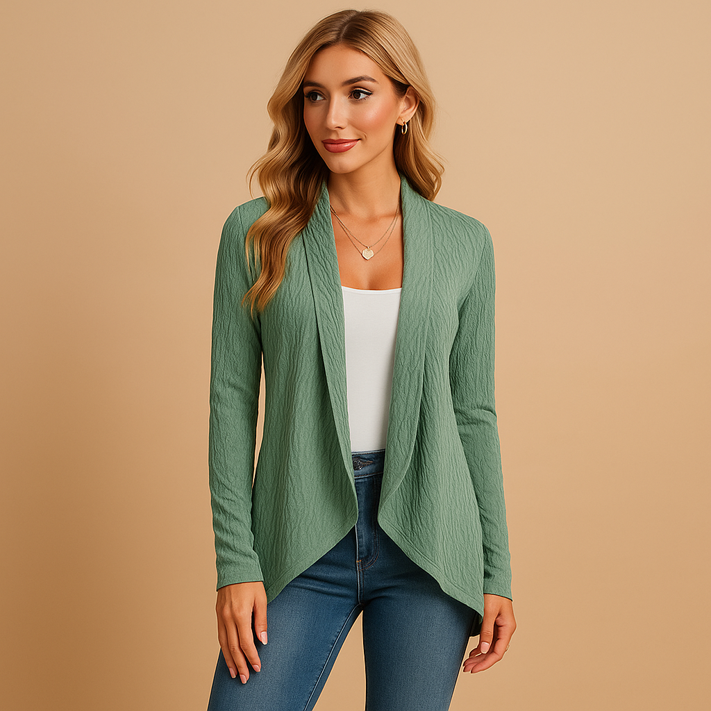 Long knit cardigan for women with relaxed fit, solid colors, and soft knitted texture. Perfect for layering in autumn, spring, or casual daily wear.