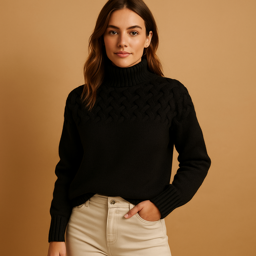 Women’s long knitted turtleneck sweater in pink, green, and blue with soft breathable knit and relaxed fit, perfect for stylish winter layering.