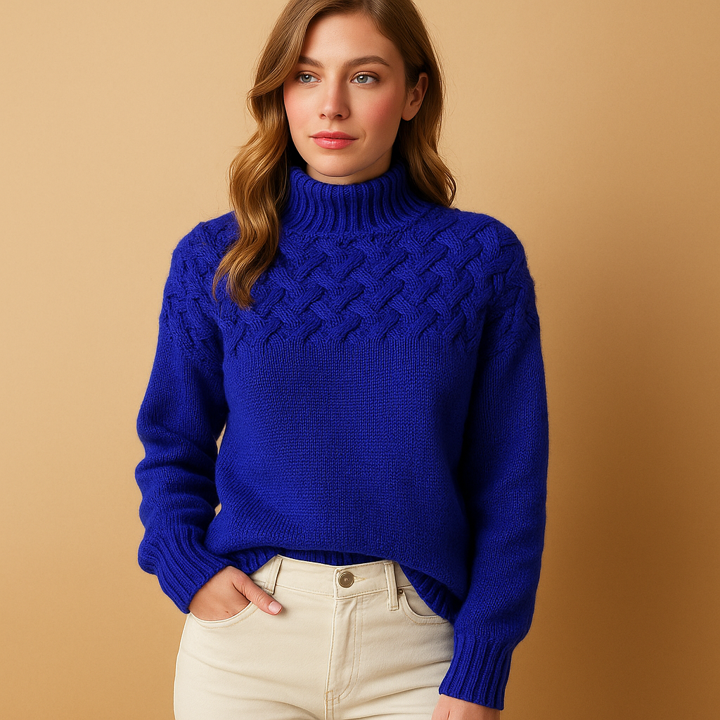 Women’s long knitted turtleneck sweater in pink, green, and blue with soft breathable knit and relaxed fit, perfect for stylish winter layering.