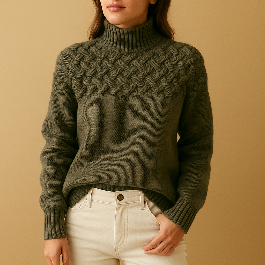 Women’s long knitted turtleneck sweater in pink, green, and blue with soft breathable knit and relaxed fit, perfect for stylish winter layering.