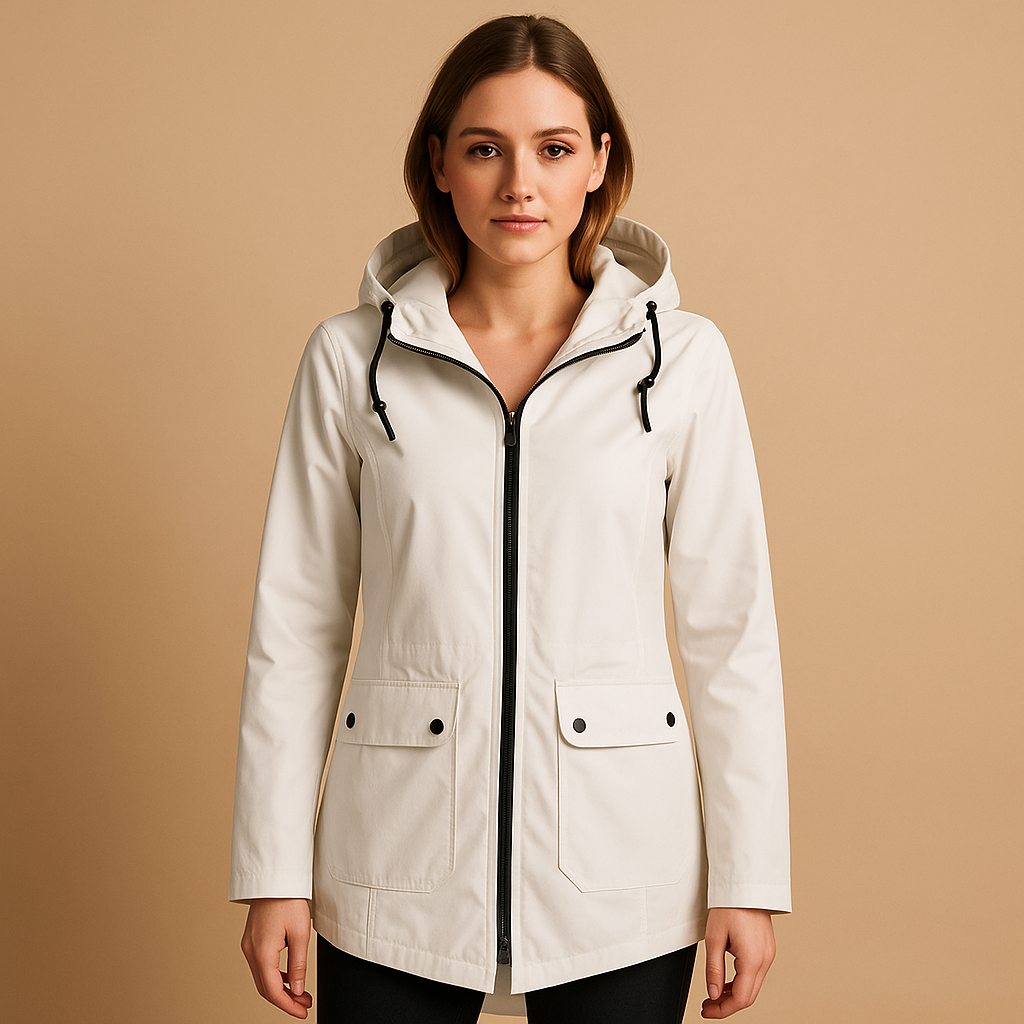 Long raincoat for women with hood, breathable fabric, extended length, and stylish design in multiple colors for daily wear.