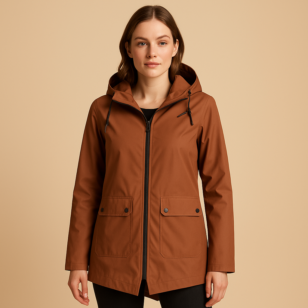 Long raincoat for women with hood, breathable fabric, extended length, and stylish design in multiple colors for daily wear.
