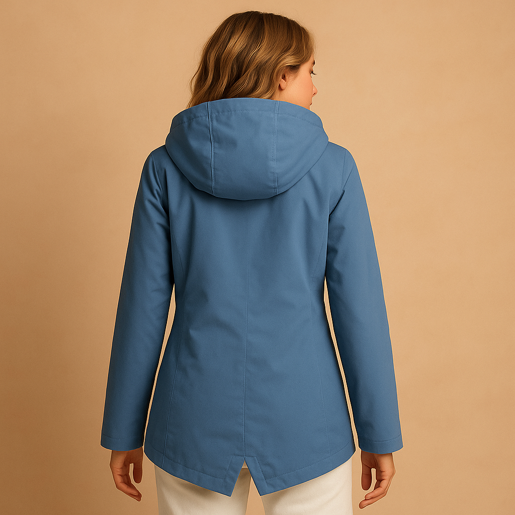 Long raincoat for women with hood, breathable fabric, extended length, and stylish design in multiple colors for daily wear.