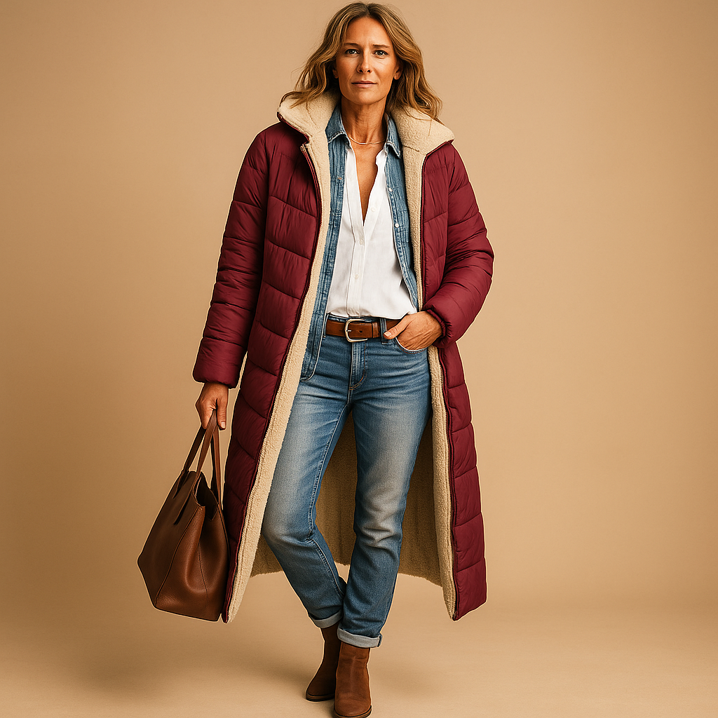 Women’s long winter coat with modern cut, premium insulation, and comfortable fit. Available in Black, Beige, and Dark Blue for timeless cold-weather style.
