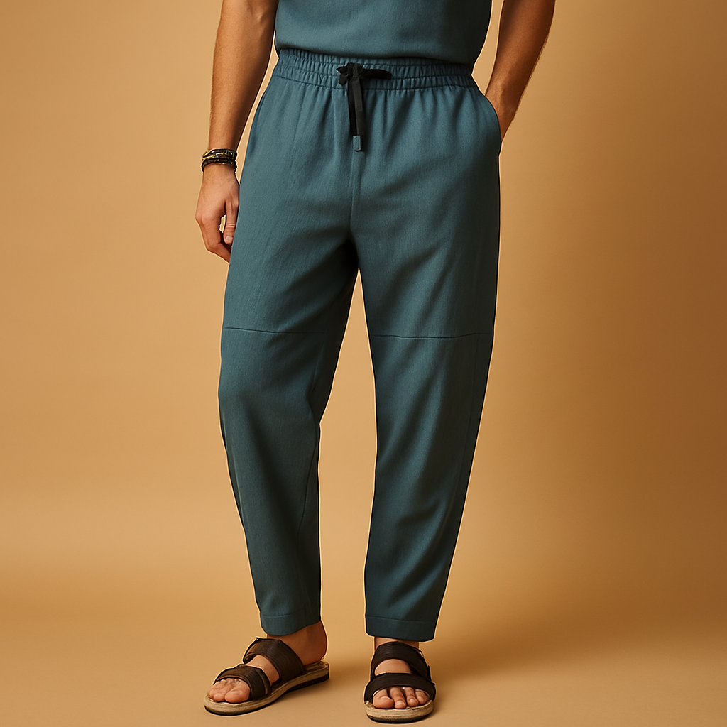 Men’s loose cotton pants Marcus in grey, white, blue, garnet, beige, or black. Breathable and relaxed fit, perfect for casual outfits and warm days.