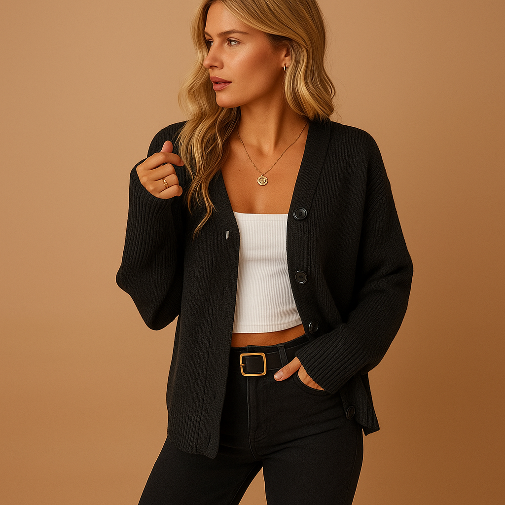 Loose open front cardigan for women in classic colors with relaxed fit, perfect for layering over jeans, skirts, or dresses for casual or refined looks.