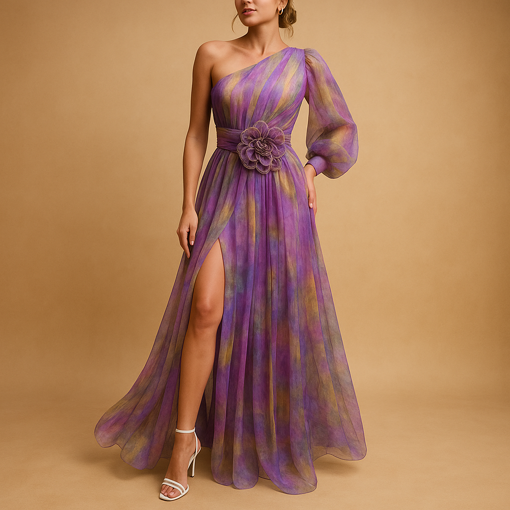 One-shoulder beach dress for women with asymmetrical design and side slit, perfect for summer parties, beach vacations, and evening wear.