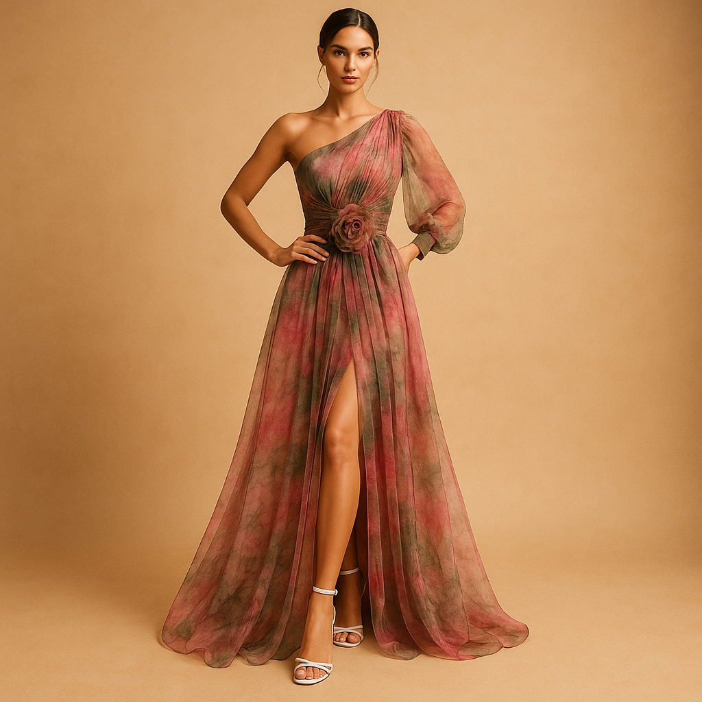 One-shoulder beach dress for women with asymmetrical design and side slit, perfect for summer parties, beach vacations, and evening wear.