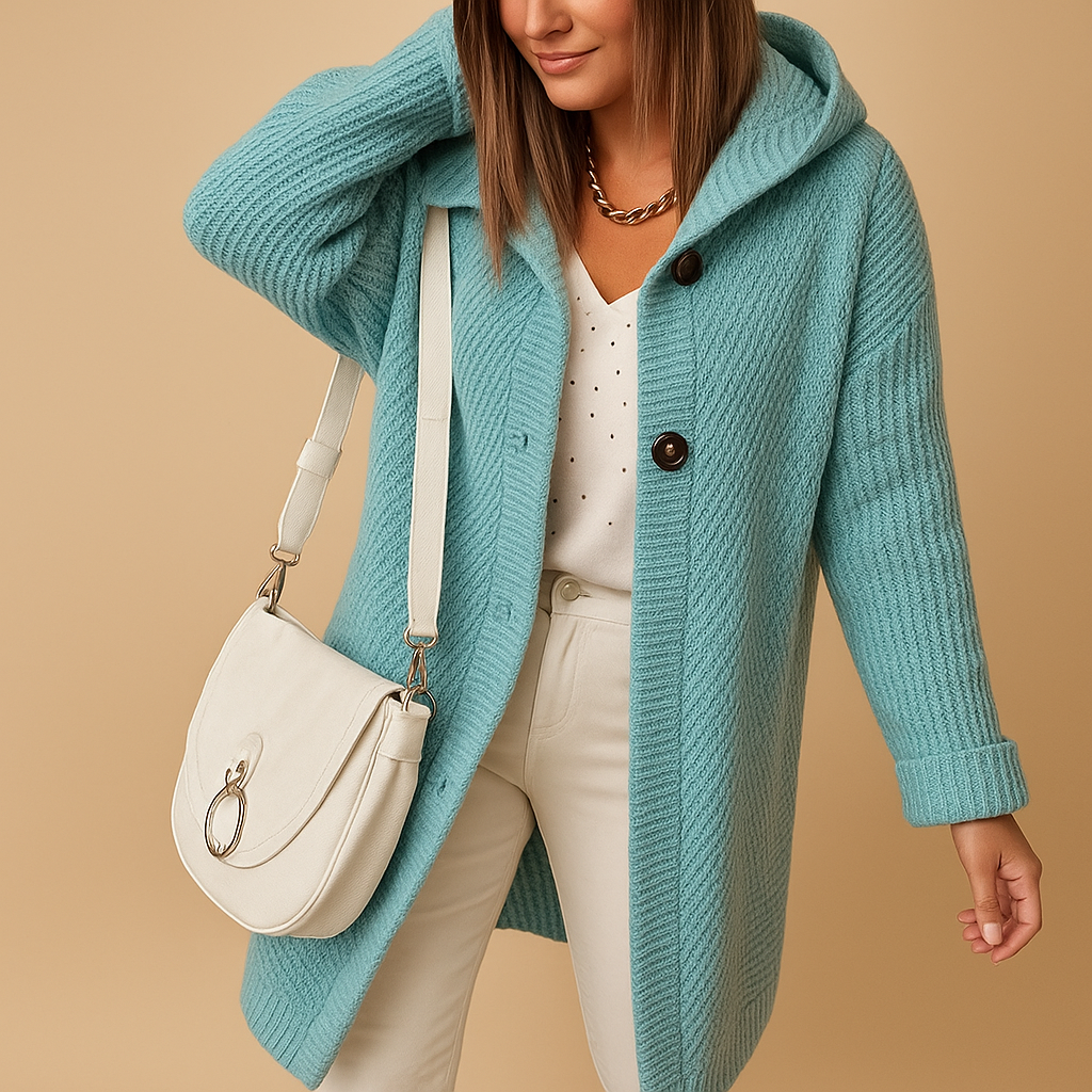 Women’s open cardigan with oversized fit, timeless cut, and soft airy fabric. Perfect for layering with dresses, jeans, or casual trousers.