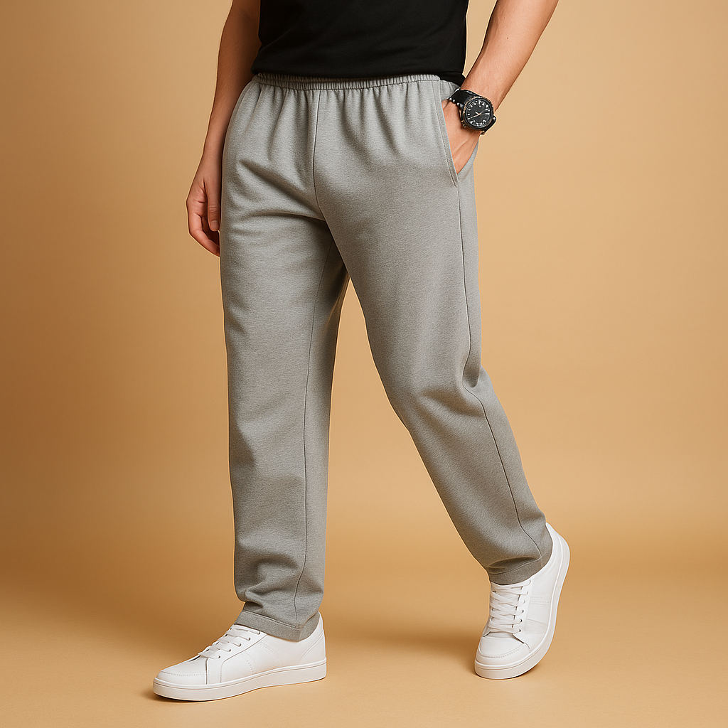Men’s oversized jogger pants Hunter with wide legs, elastic waistband, and drawstring, available in black, navy, dark grey, or light grey.