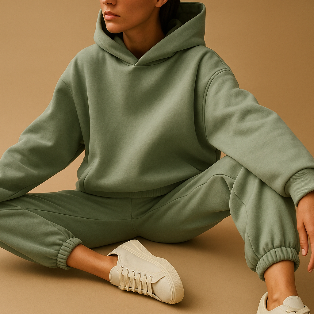 Women’s oversized loungewear set with hoodie and joggers, perfect for home, leisure, errands, or casual relaxation.