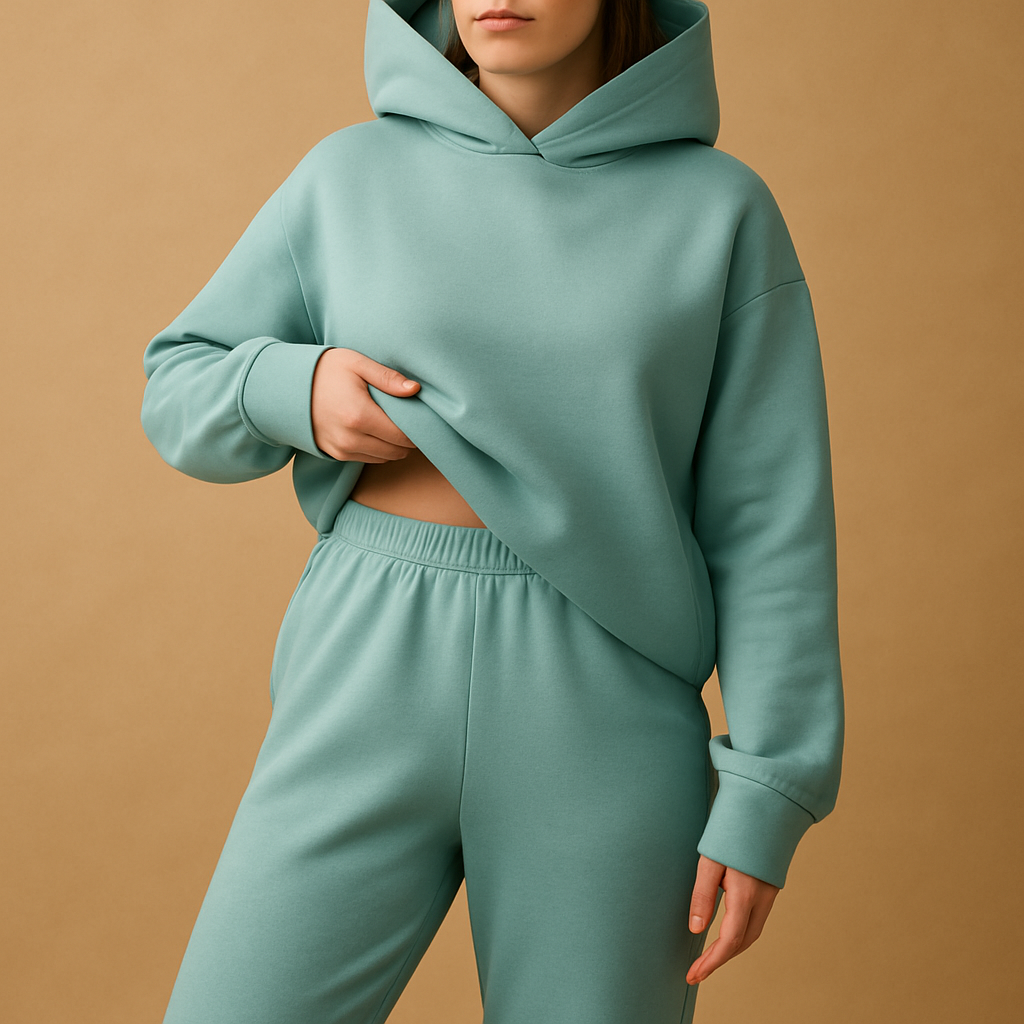 Women’s oversized loungewear set with hoodie and joggers, perfect for home, leisure, errands, or casual relaxation.