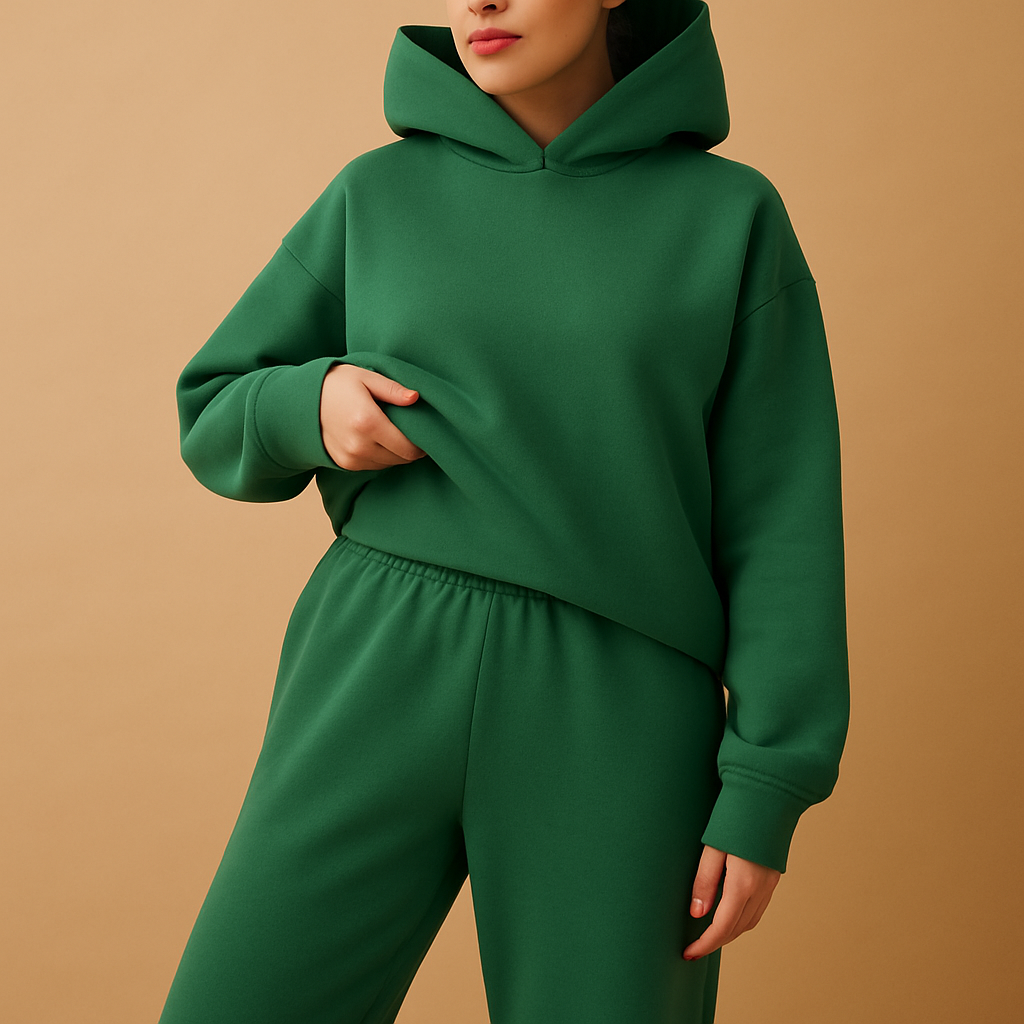 Women’s oversized loungewear set with hoodie and joggers, perfect for home, leisure, errands, or casual relaxation.