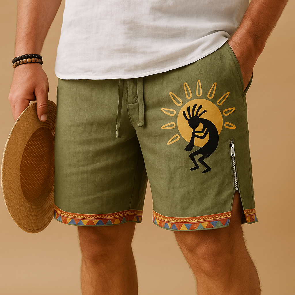 Men’s printed summer shorts with relaxed fit, breathable fabric, and adjustable waist, available in multiple prints and colors, perfect for hot days.