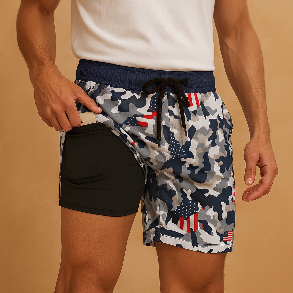 Men’s quick-dry swim shorts in navy blue, olive green, black, or red. Lightweight design, perfect for swimming, beach days, and vacations.