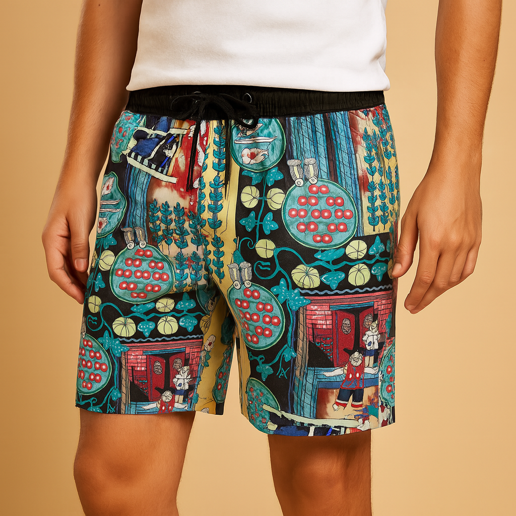 Men’s quick-dry swim shorts in navy blue, olive green, black, or red. Lightweight design, perfect for swimming, beach days, and vacations.