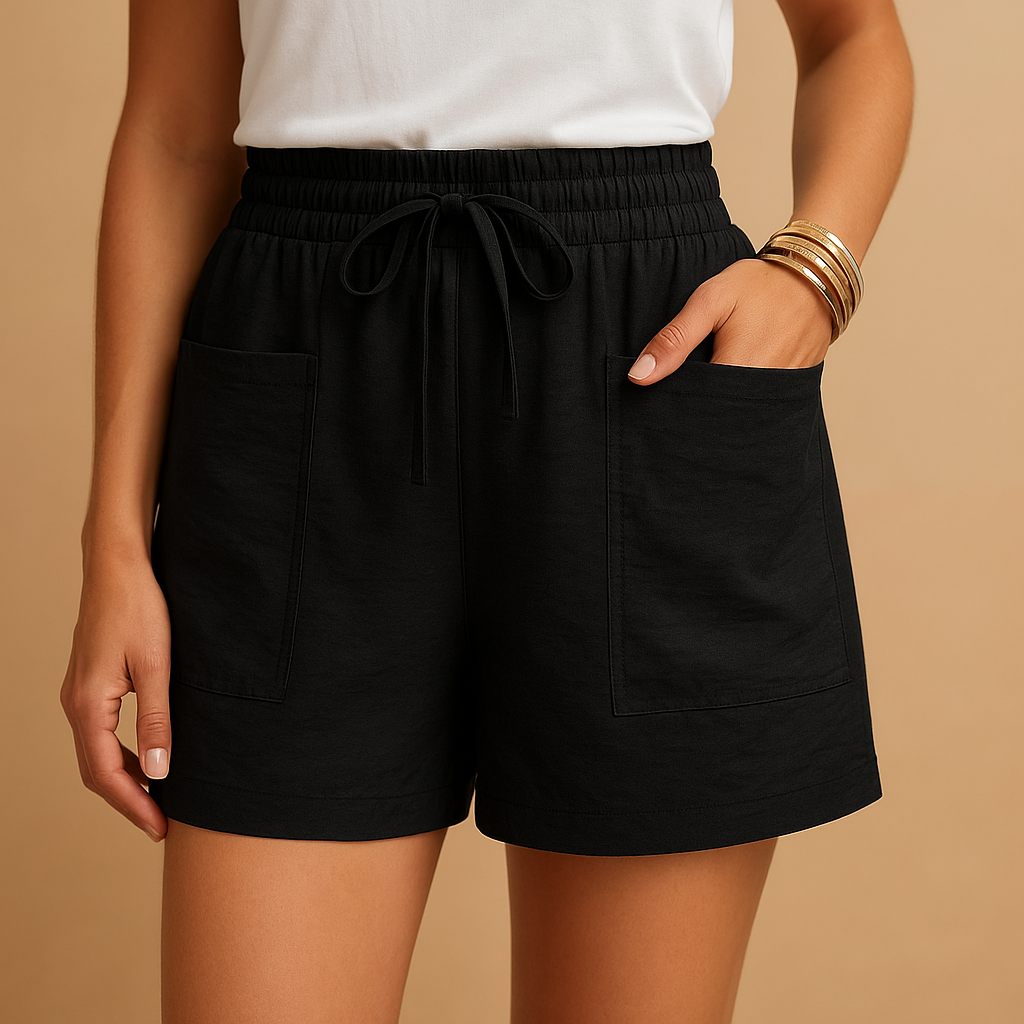 Relaxed-fit summer shorts for women with breathable fabric, available in light beige, khaki, terracotta, and black for effortless warm-weather outfits.