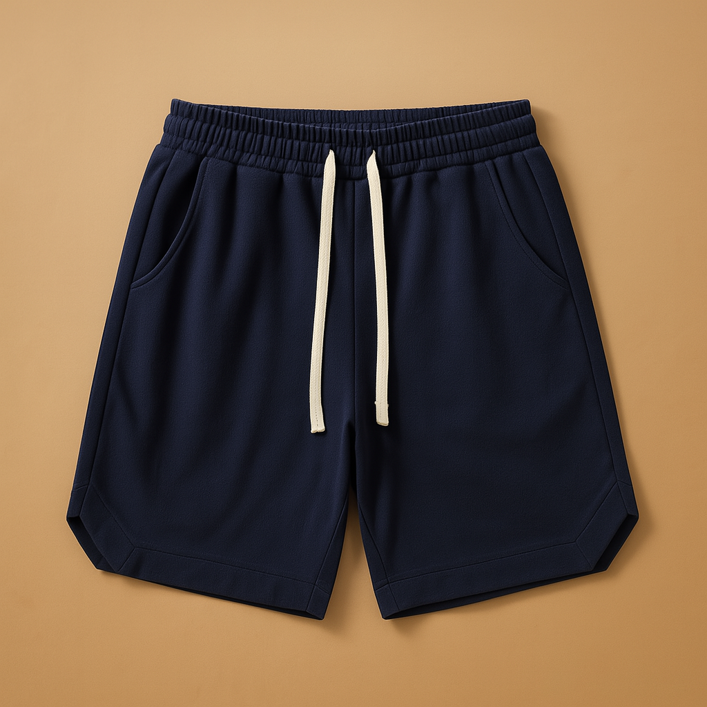 Men’s retro sport shorts with loose fit and elastic waistband, available in dark blue, grey, black, and army green. Lightweight and breathable.