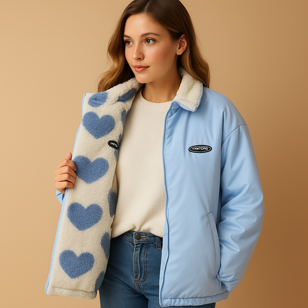 Reversible winter coat for women featuring a double-sided design with a sleek silhouette, ideal for casual and elegant winter wear.