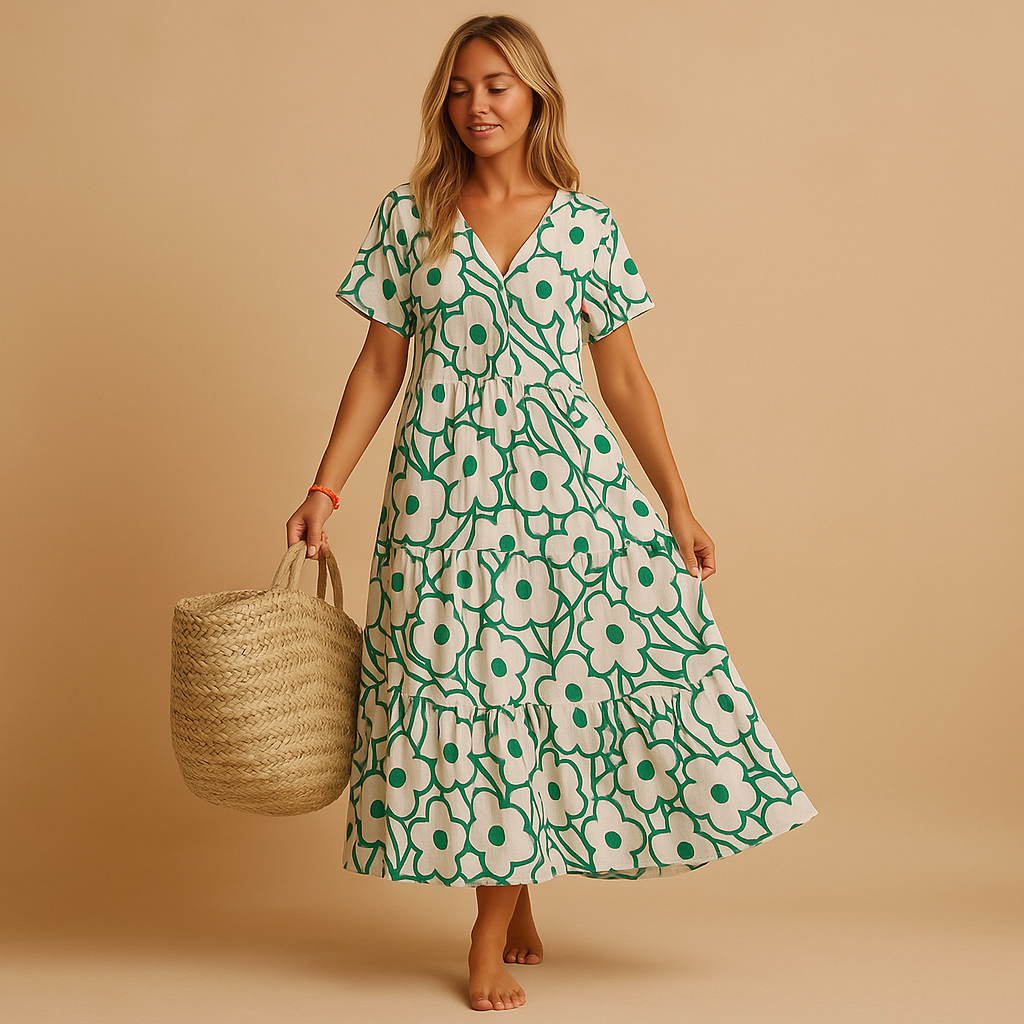 Women’s short sleeve summer dress with breathable fabric and relaxed fit, perfect for casual outings, brunches, and warm sunny days.