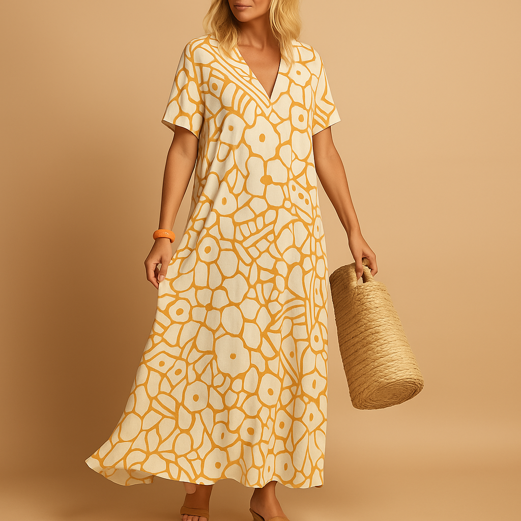 Women’s short sleeve summer dress with breathable fabric and relaxed fit, perfect for casual outings, brunches, and warm sunny days.