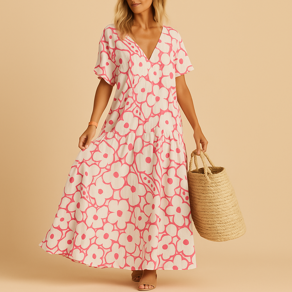 Women’s short sleeve summer dress with breathable fabric and relaxed fit, perfect for casual outings, brunches, and warm sunny days.