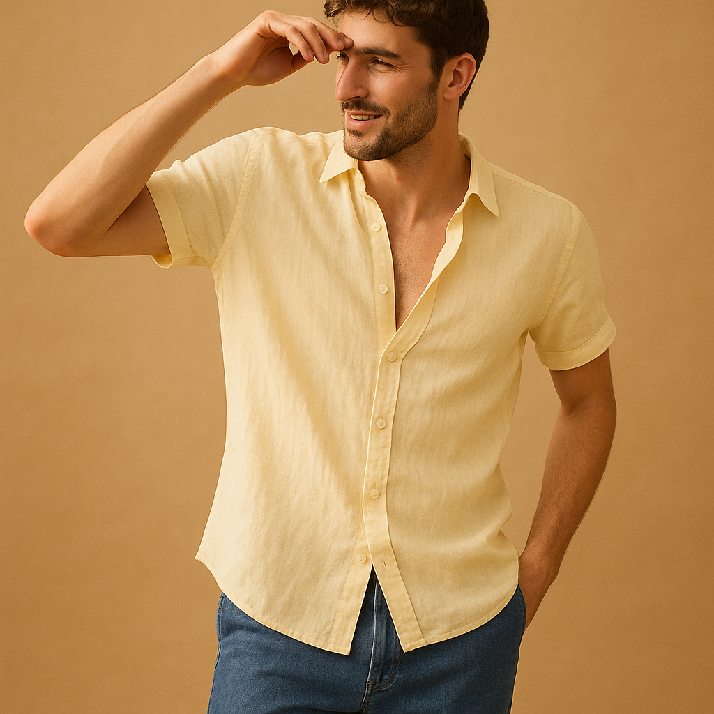 Men’s short sleeve summer shirt with relaxed fit and breathable design, perfect for warm days, beach outings, and casual occasions.