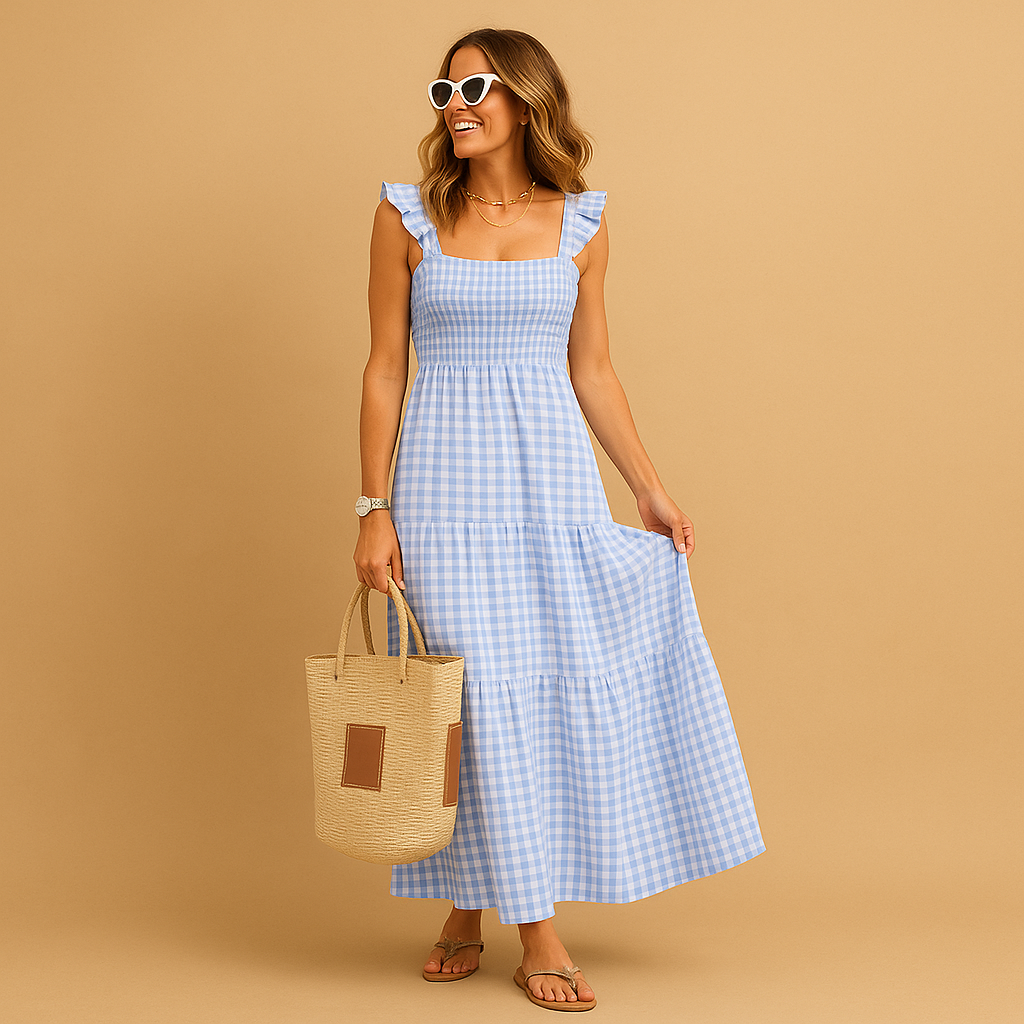Sleeveless long summer dress for women with flowy fit and breathable fabric, perfect for casual days, parties, and warm weather outings.