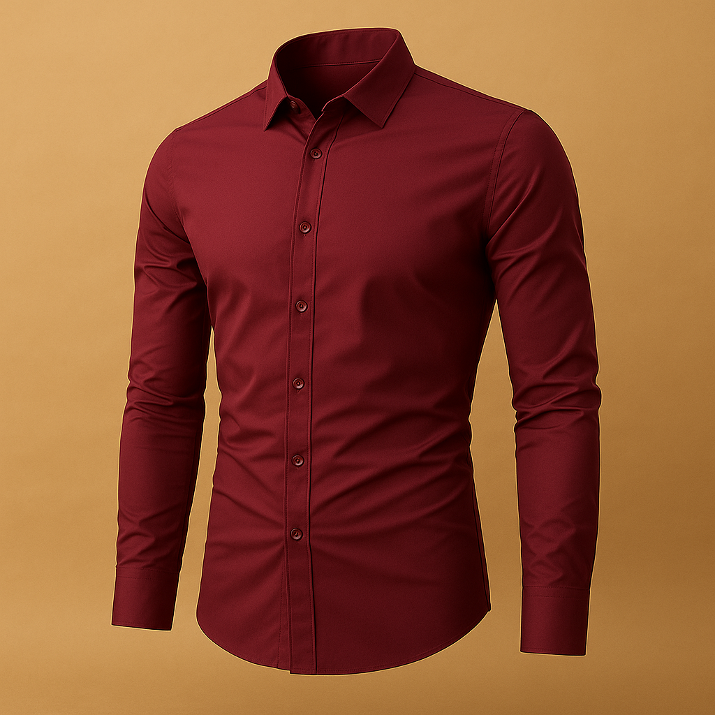 Men’s slim fit cotton shirt with tailored design and turndown collar, available in black, white, yellow, red, purple, pink, blue, and green. Perfect for office and casual outfits.