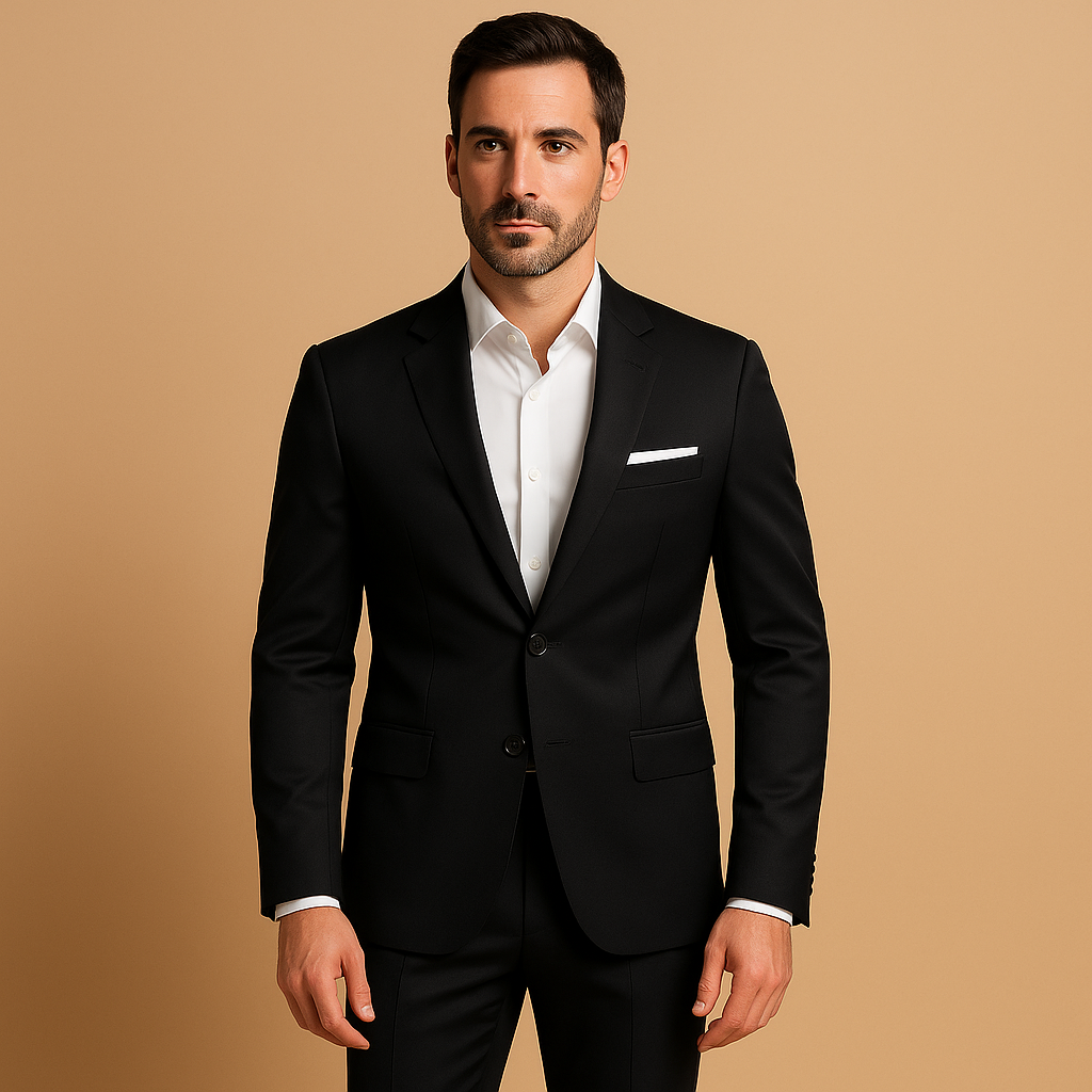 Elegant slim fit men’s formal suit with blazer and trousers, available in multiple colours. Ideal for weddings, business, and formal occasions.