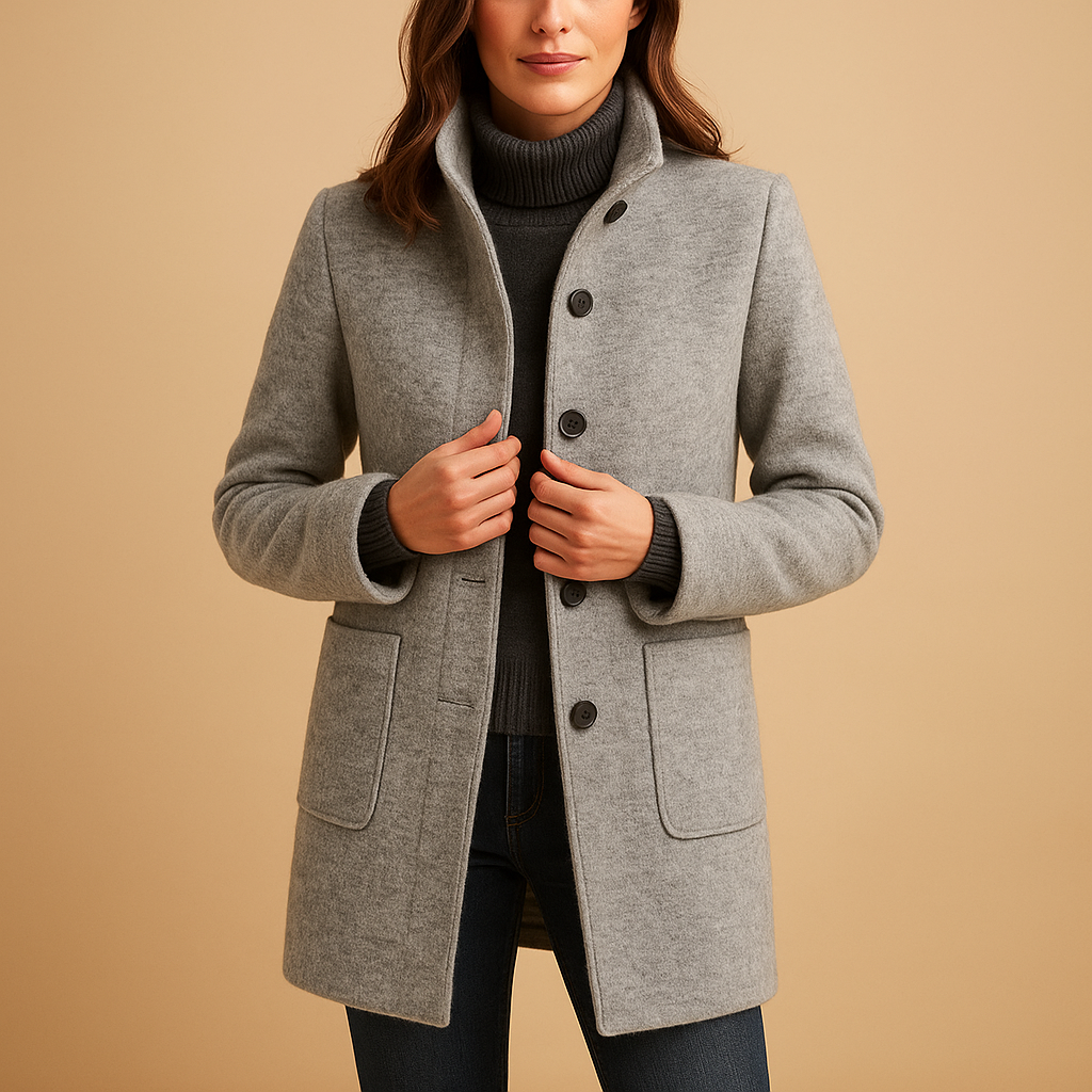 Soft winter coat for women with relaxed fit, warm fabric, and elegant details. Perfect for errands, winter walks, and cold-weather layering.