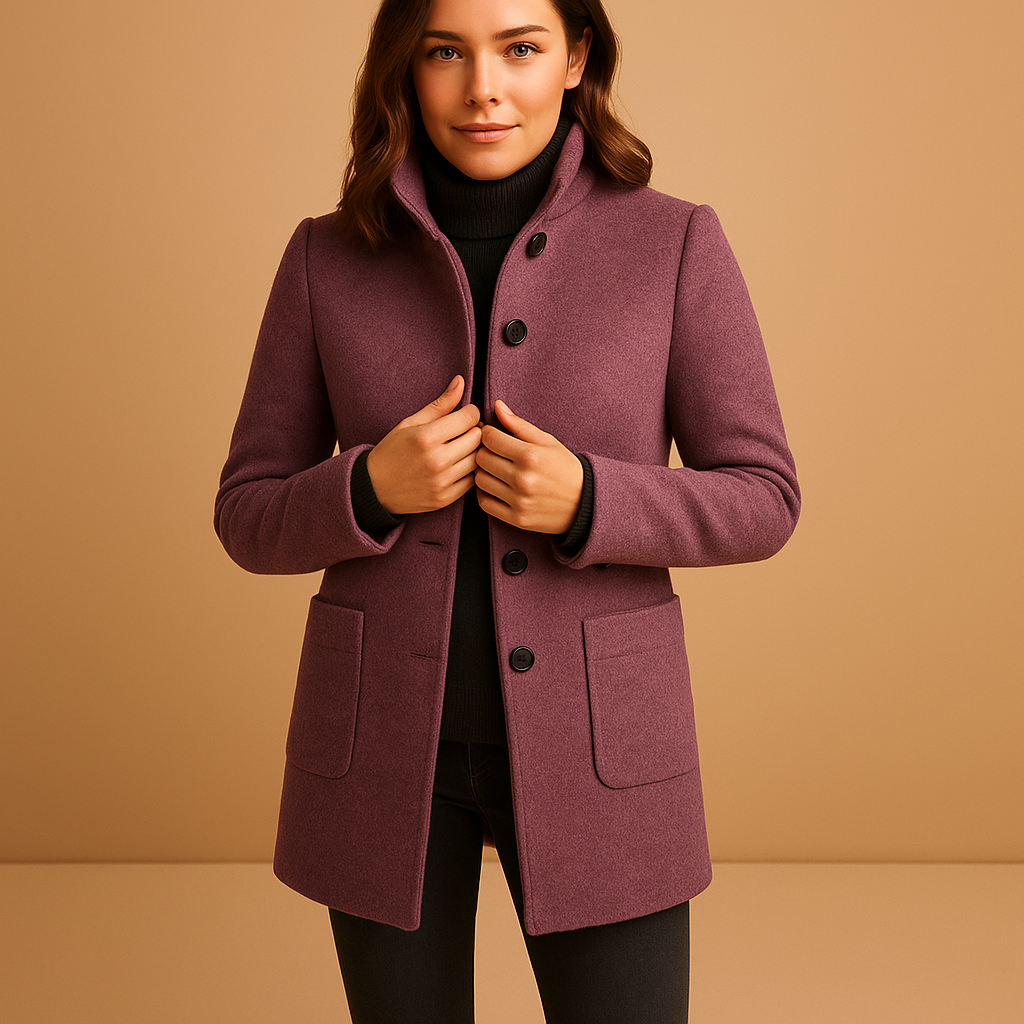 Soft winter coat for women with relaxed fit, warm fabric, and elegant details. Perfect for errands, winter walks, and cold-weather layering.